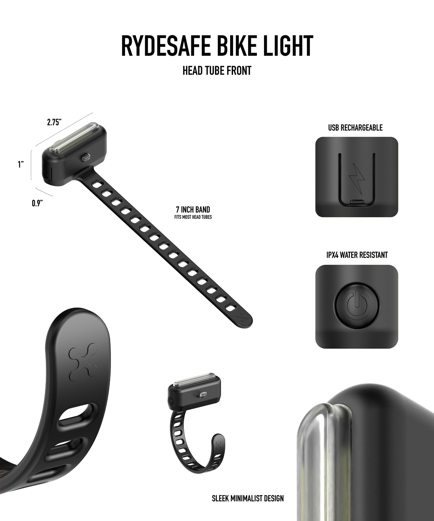 Rechargeable Bike Like for head tube mount - black