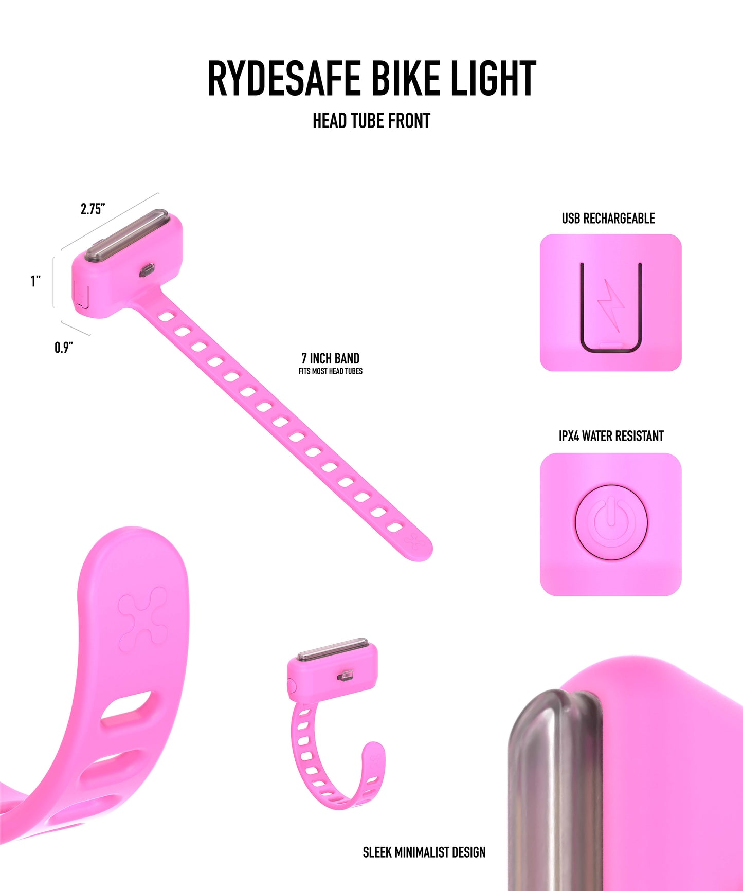 Rechargeable Bike Like for head tube mount  - pink