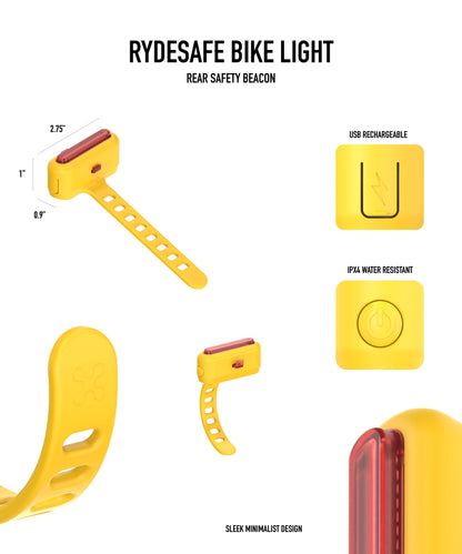 Rechargeable silicone bike light - rear tail light - yellow