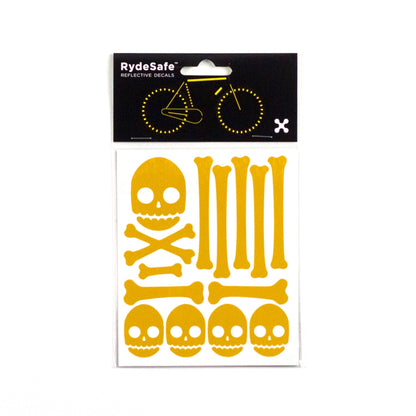 Skull and Bones Reflective Stickers for Bike (Yellow)