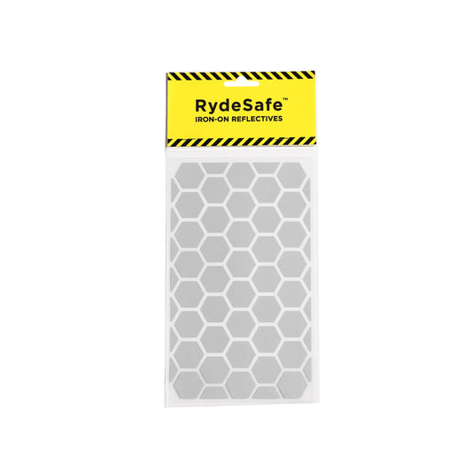 RydeSafe Reflective Iron-On Decals, hexagons, made with 3m reflective tape