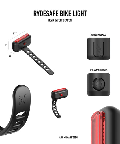 Rechargeable silicone bike light - rear tail light - black
