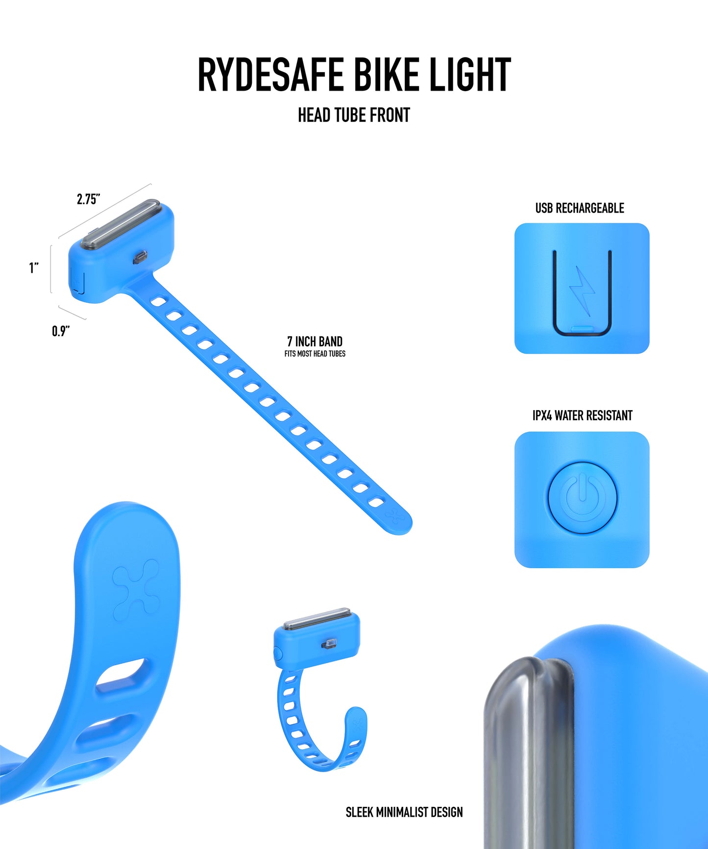 Rechargeable Bike Like for head tube mount  - blue