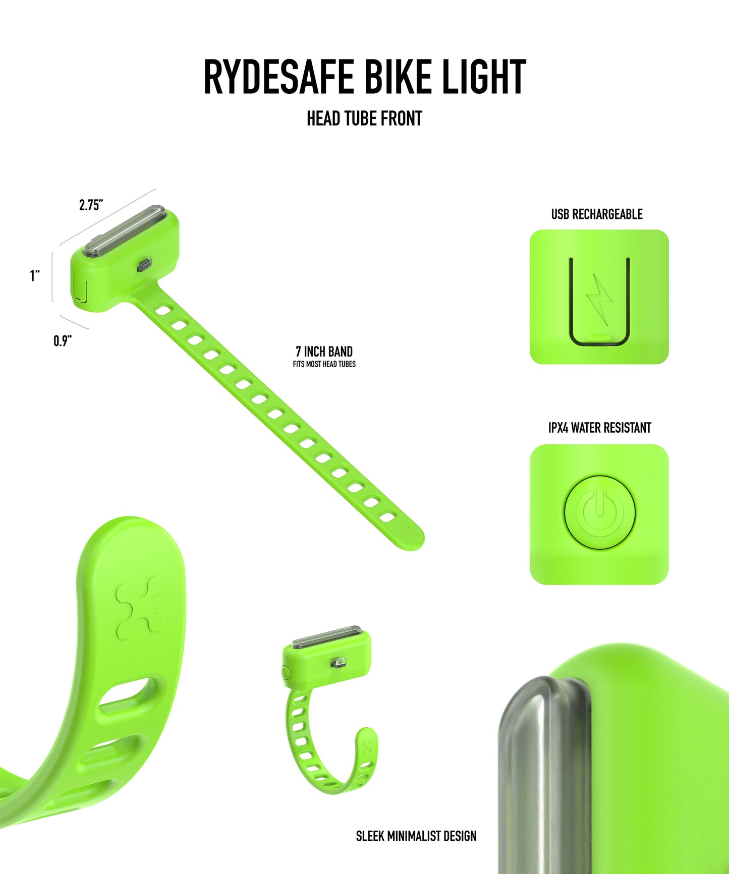 Rechargeable Bike Like for head tube mount  - green