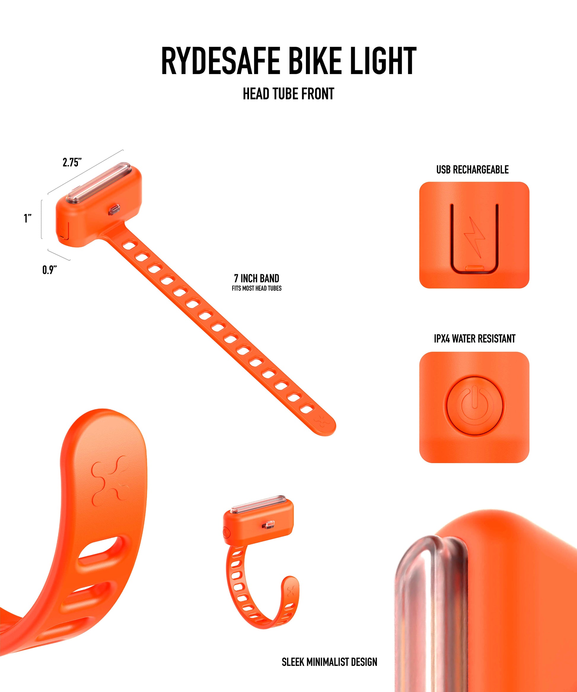 Rechargeable Bike Like for head tube mount - orange
